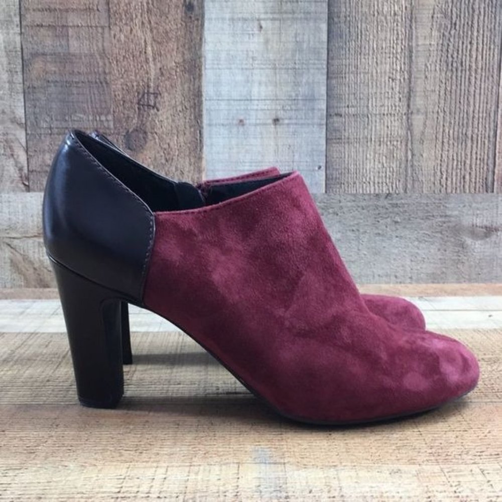 Geox Respira Red Black Brick Suede Glimmer Pumps Ankle Booties Womens 38.5 8.5